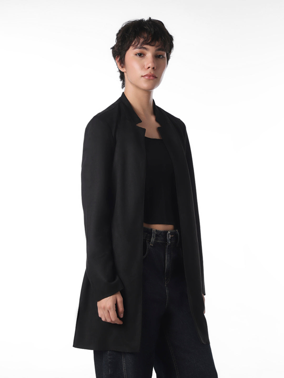 Black Faux Suede Coatigan