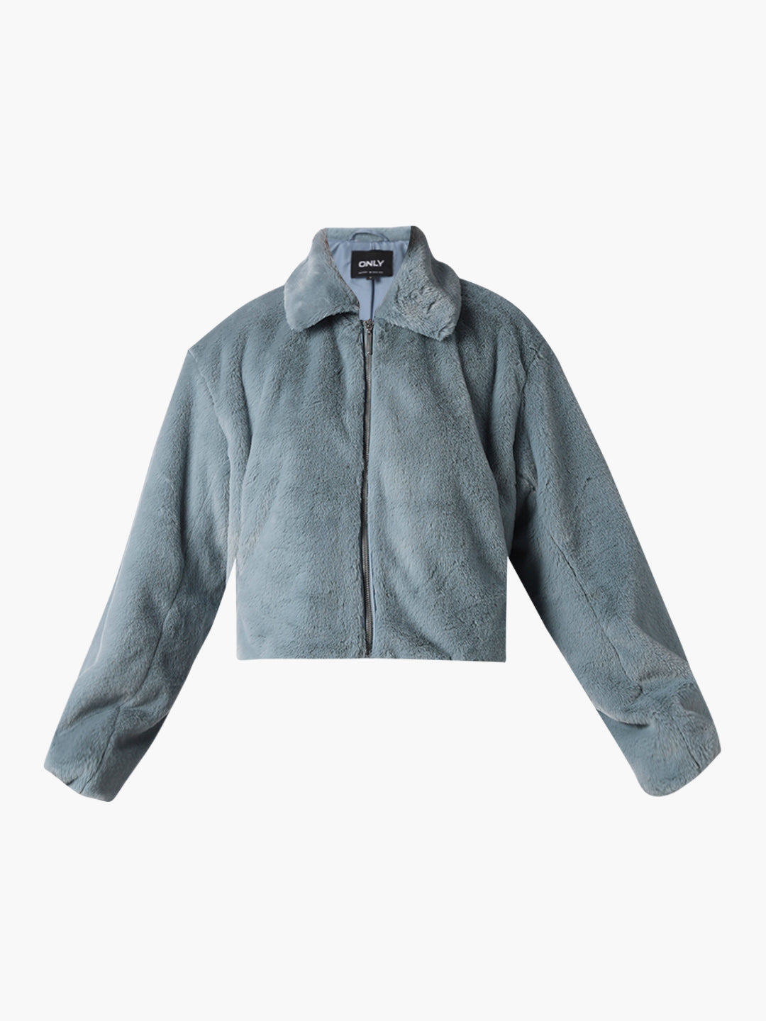 Blue Faux Fur Cropped Pile Jacket