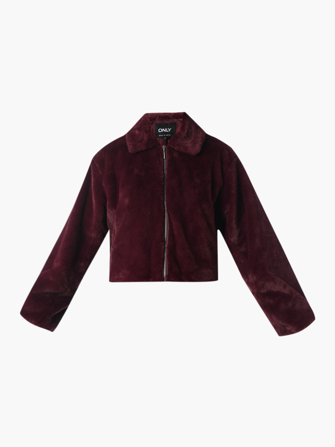 Maroon Faux Fur Cropped Pile Jacket
