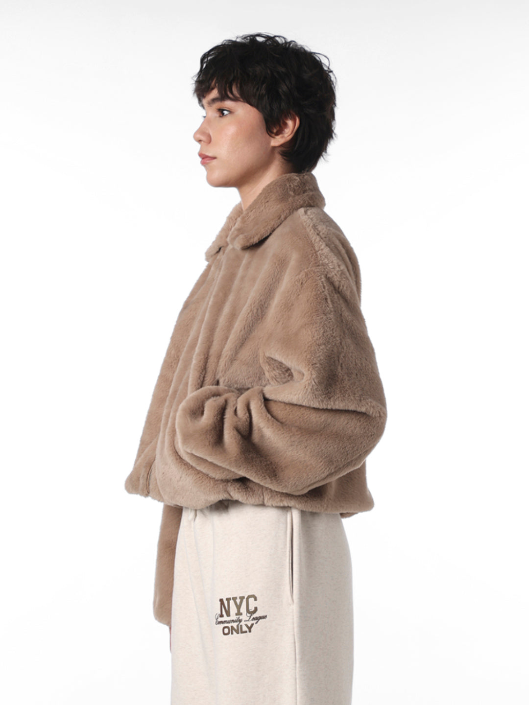 Brown Faux Fur Cropped Pile Jacket