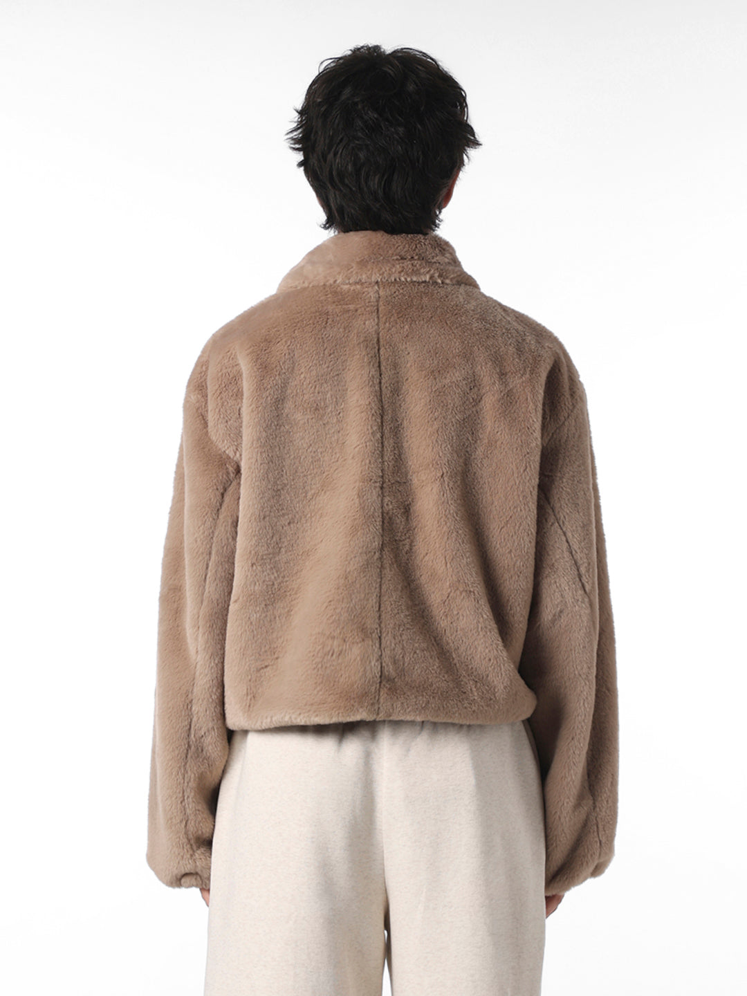 Brown Faux Fur Cropped Pile Jacket