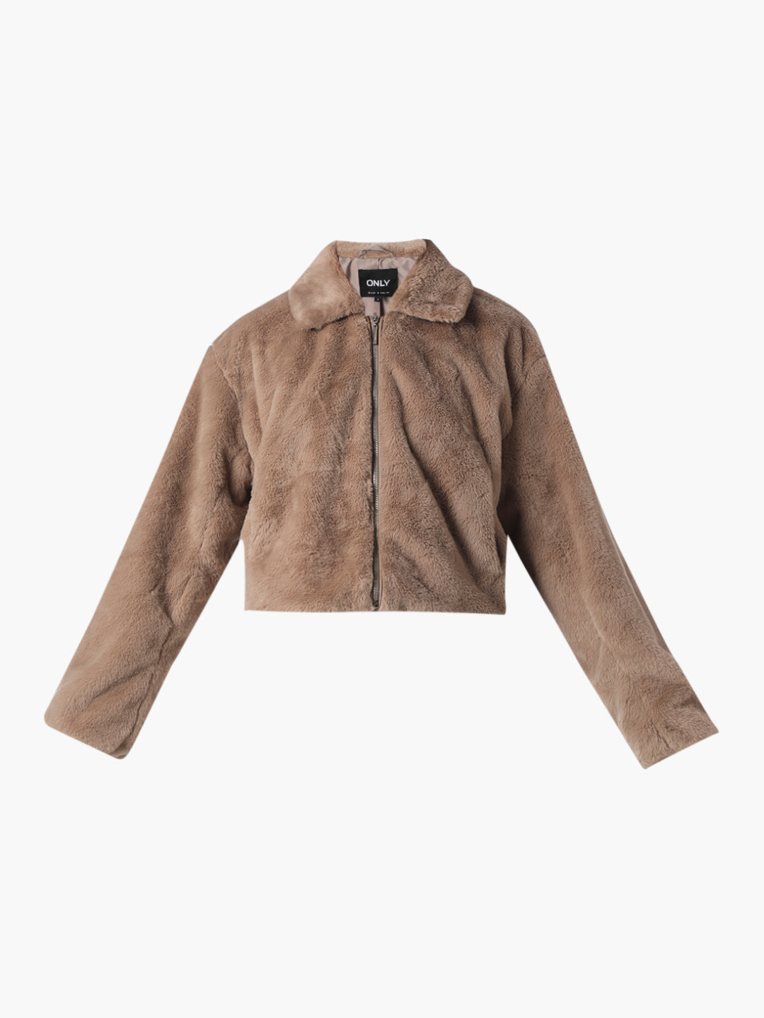 Brown Faux Fur Cropped Pile Jacket