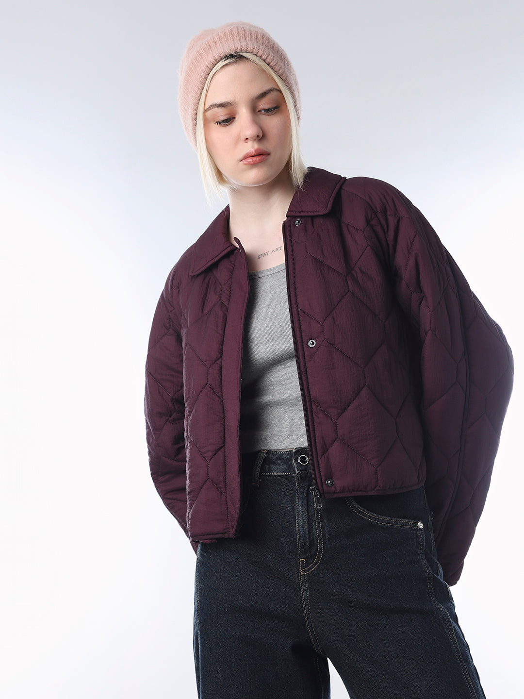 Mauve Wine Quilted Jacket