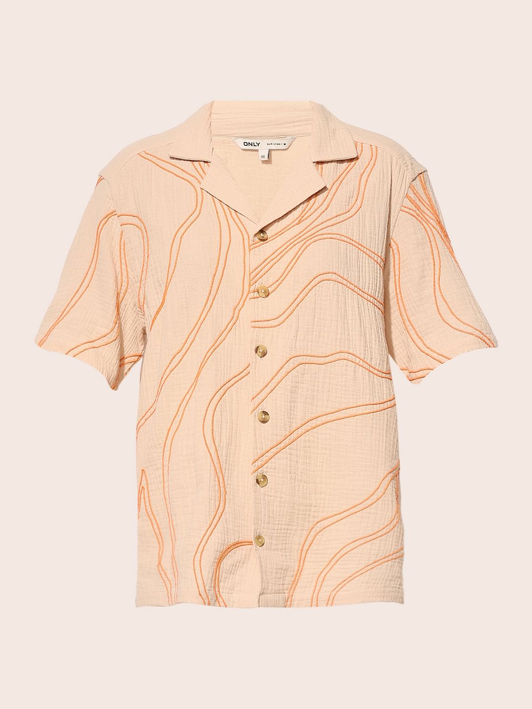 Beige Embroidered Oversized Shirt