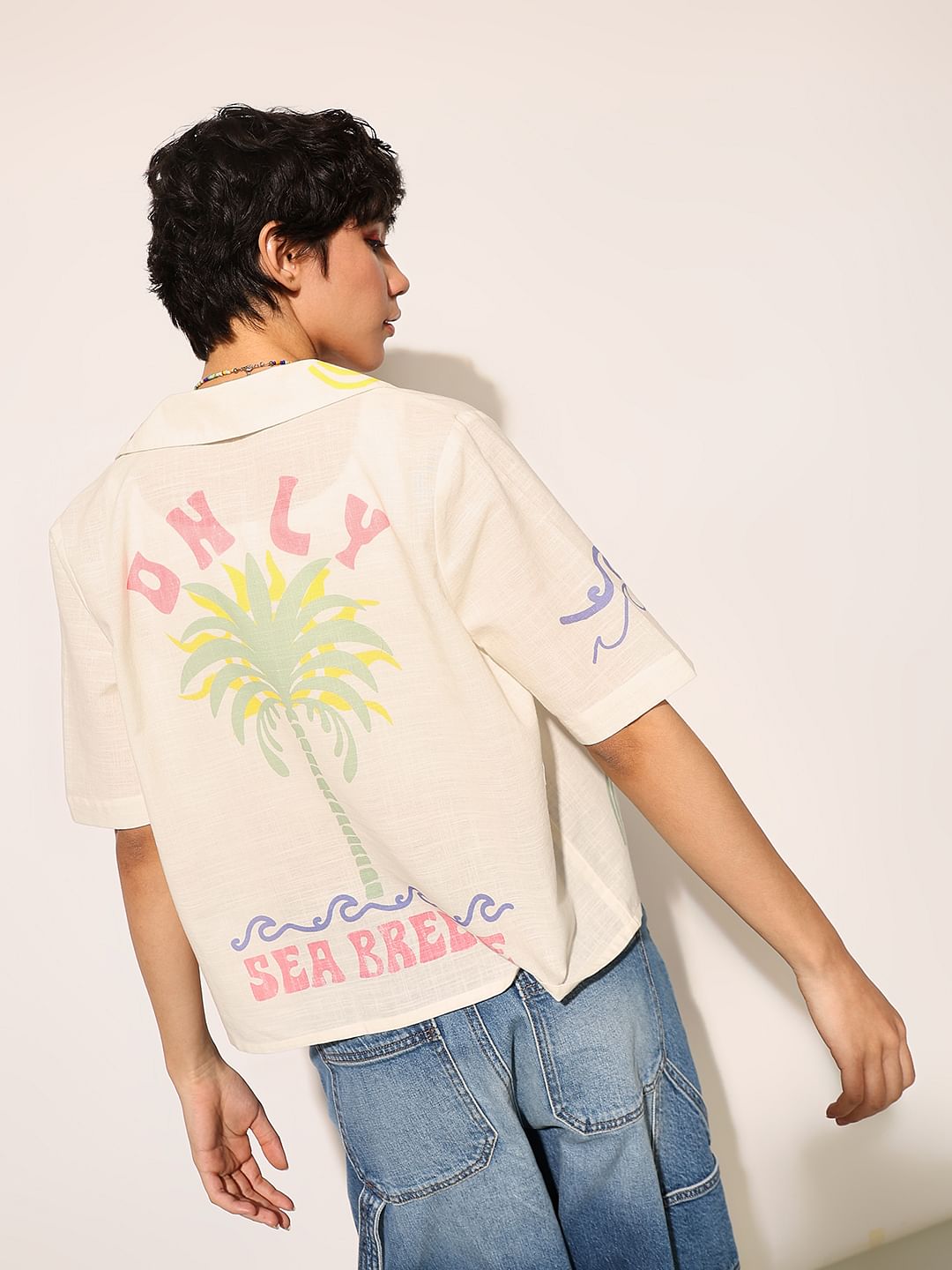 Cream Printed Cotton Shirt