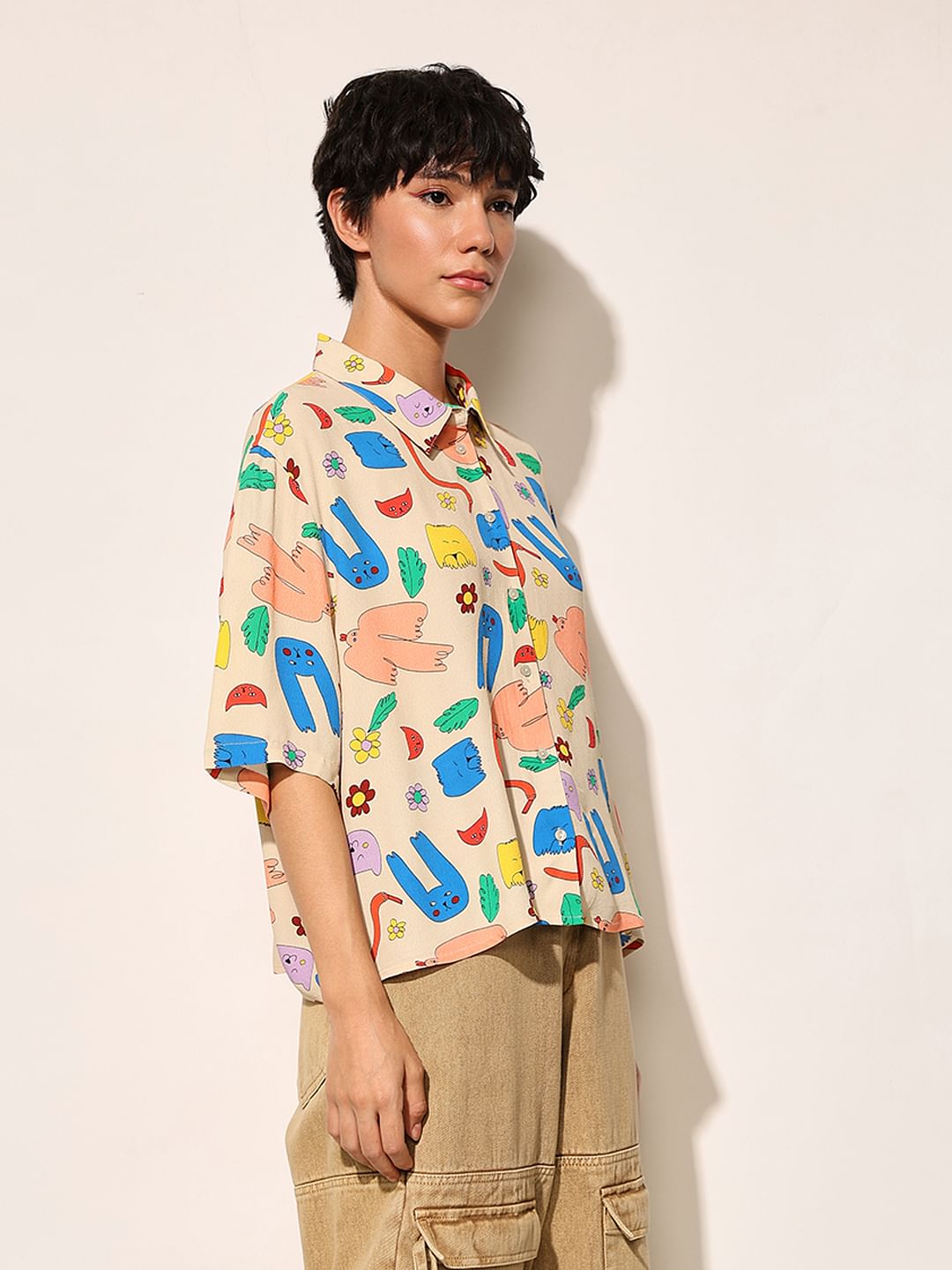 Multi-Colour Printed Viscose Shirt