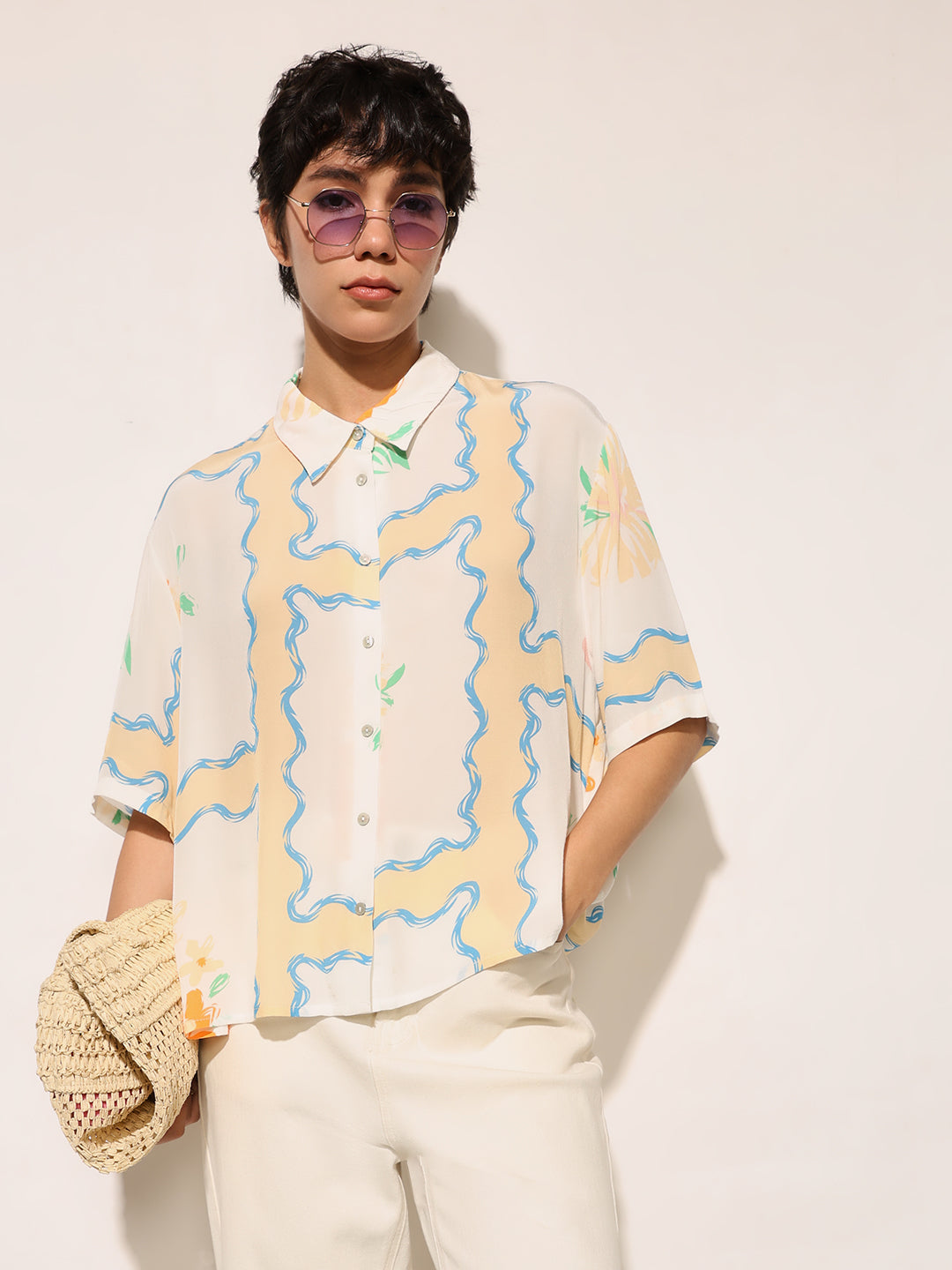 White Printed Oversized Shirt