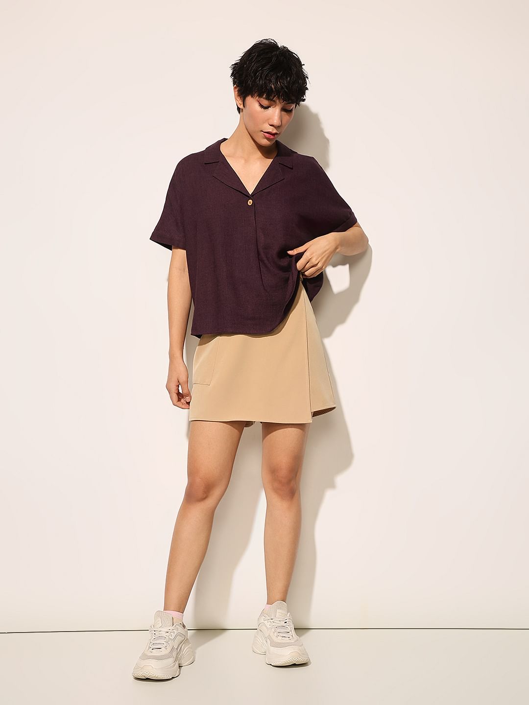 Maroon Linen Blend Shirt