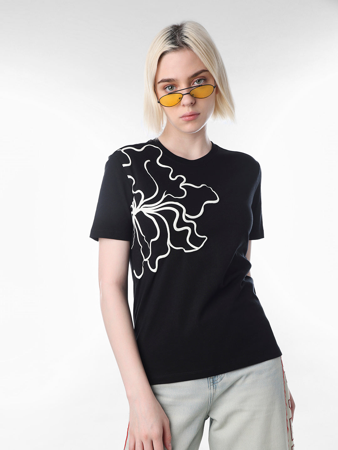 Black printed Cotton T-shirt