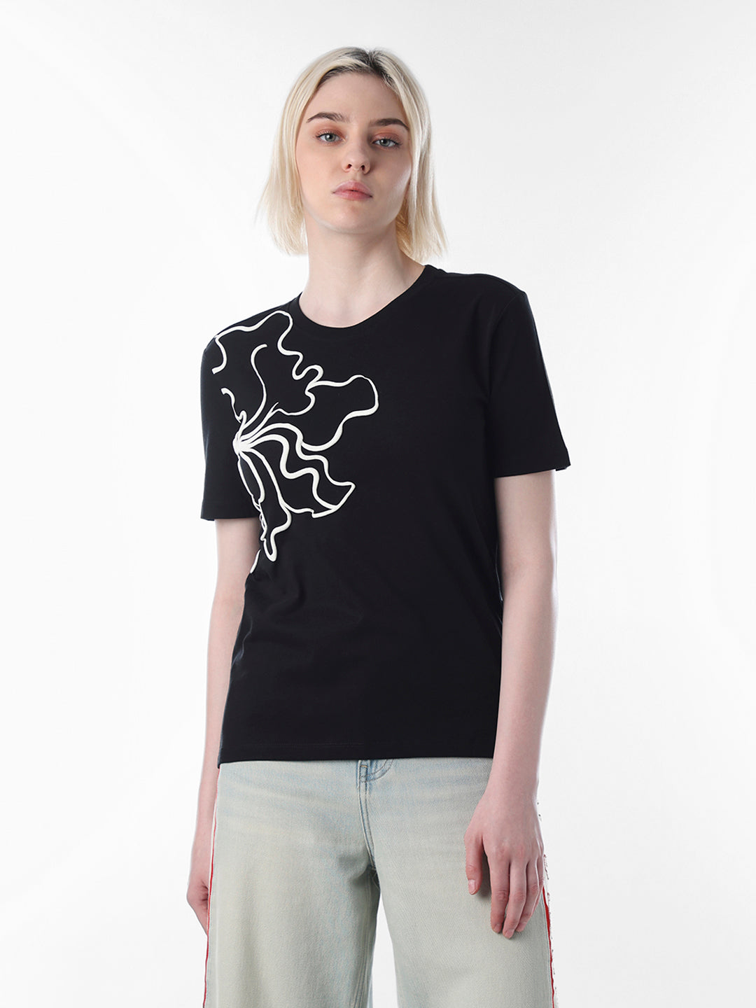 Black printed Cotton T-shirt
