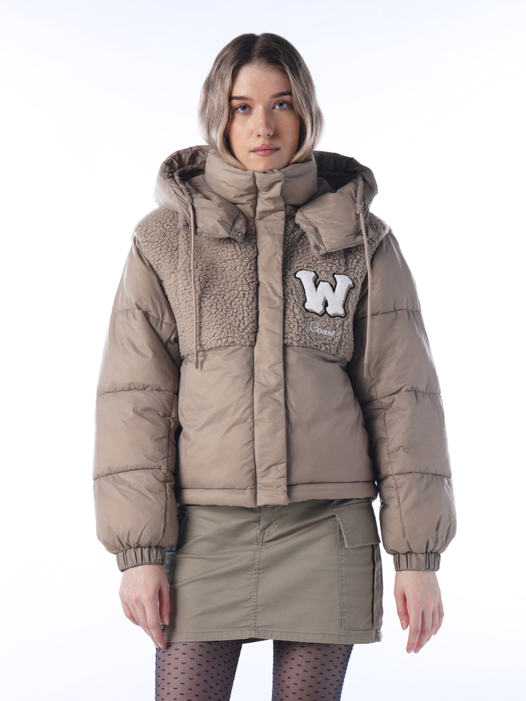 Teddy Mix Hooded Puffer Jacket