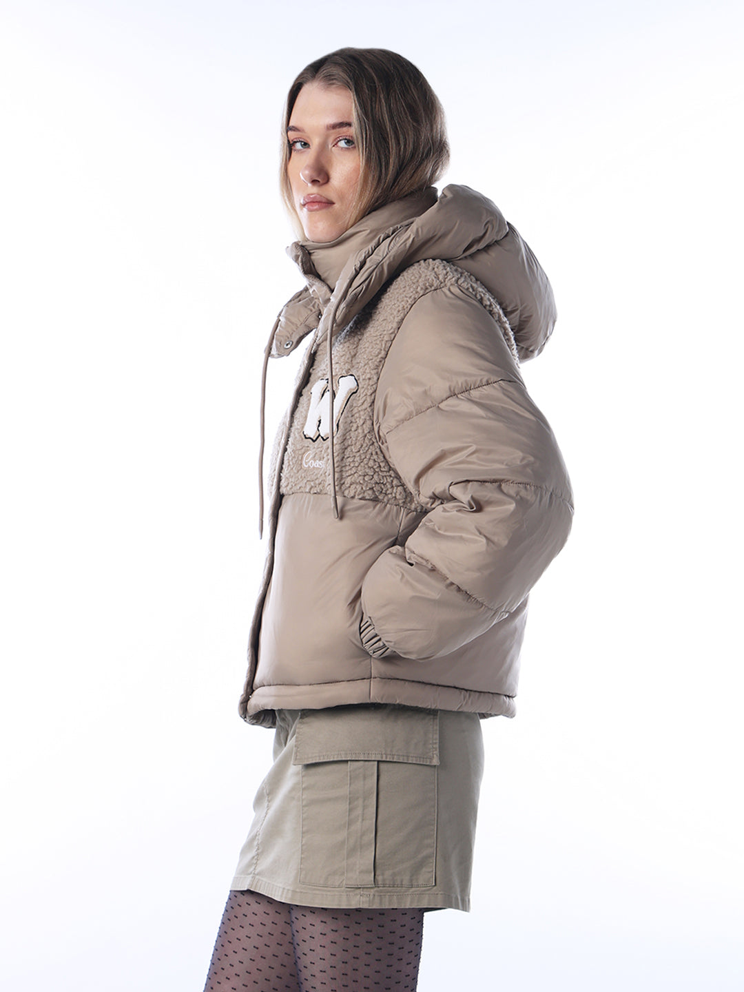 Teddy Mix Hooded Puffer Jacket