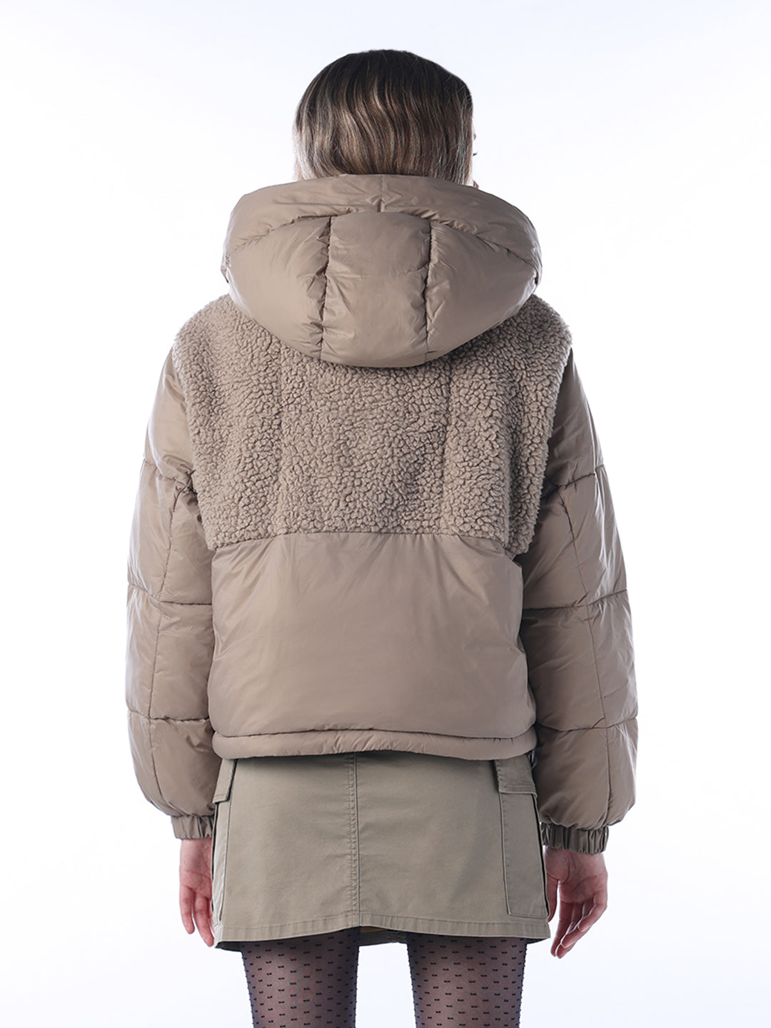 Teddy Mix Hooded Puffer Jacket
