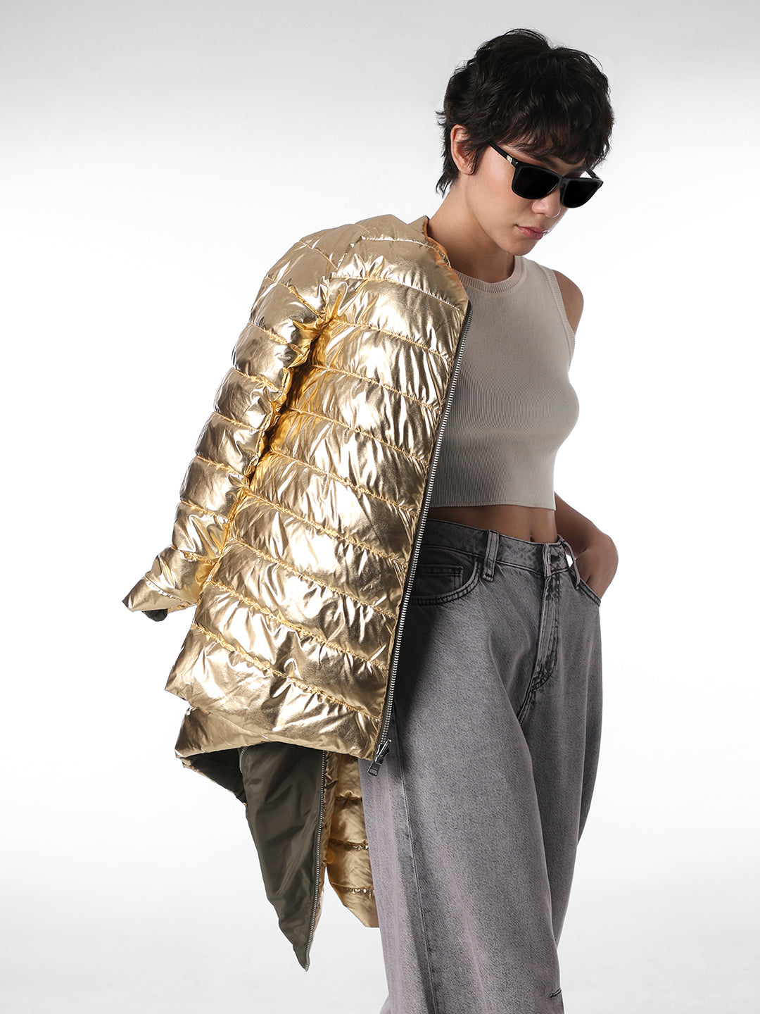 Green Long Reversible Puffer Jacket