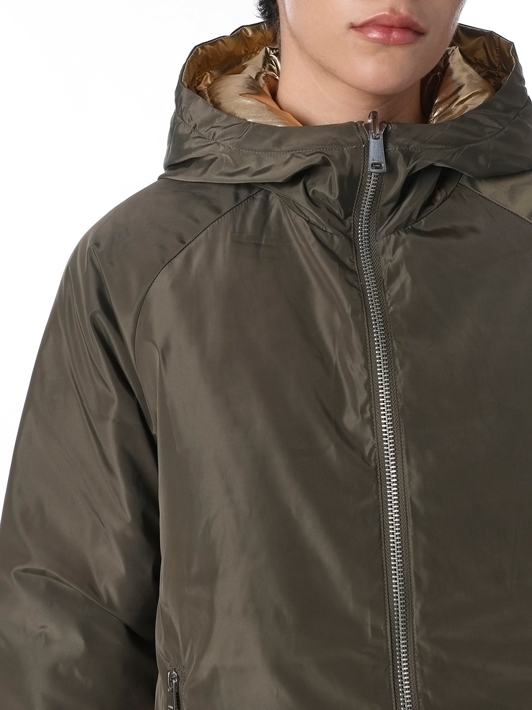 Green Long Reversible Puffer Jacket