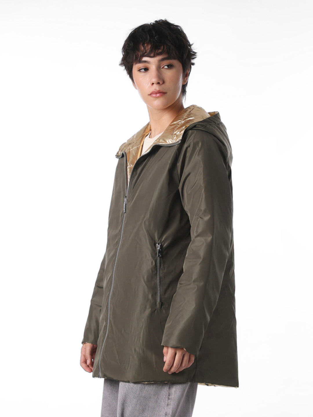Green Long Reversible Puffer Jacket