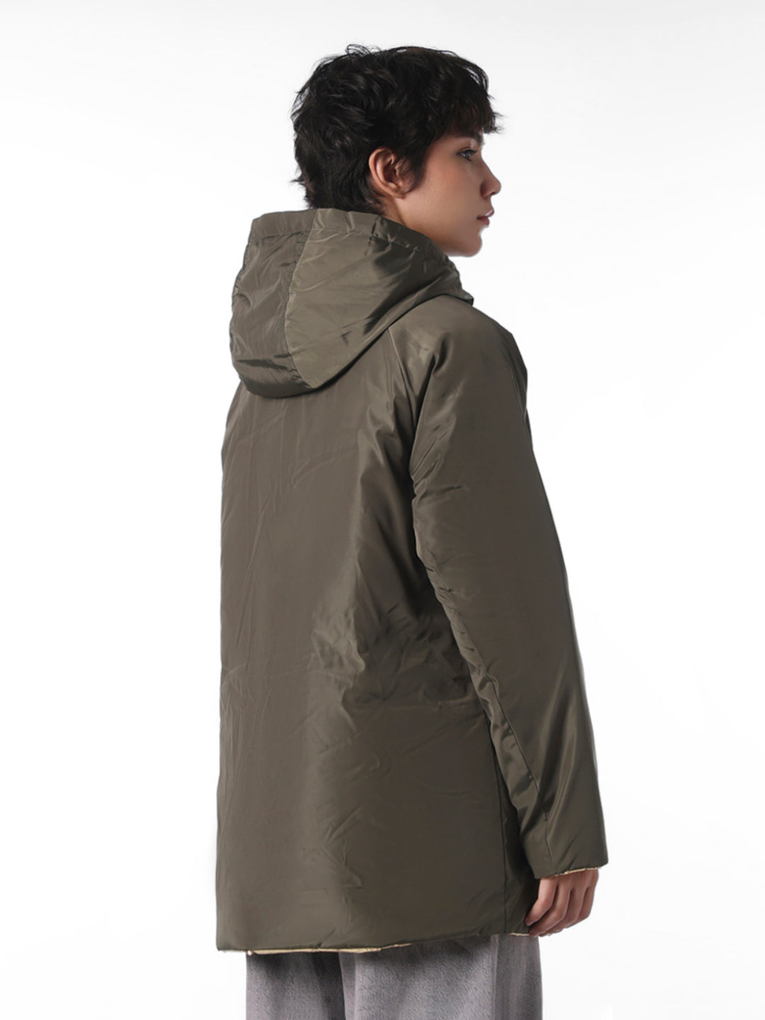 Green Long Reversible Puffer Jacket