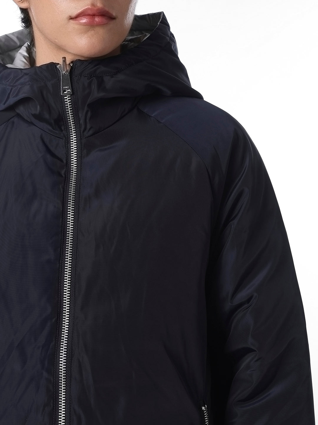 Navy Blue Long Reversible Puffer Jacket