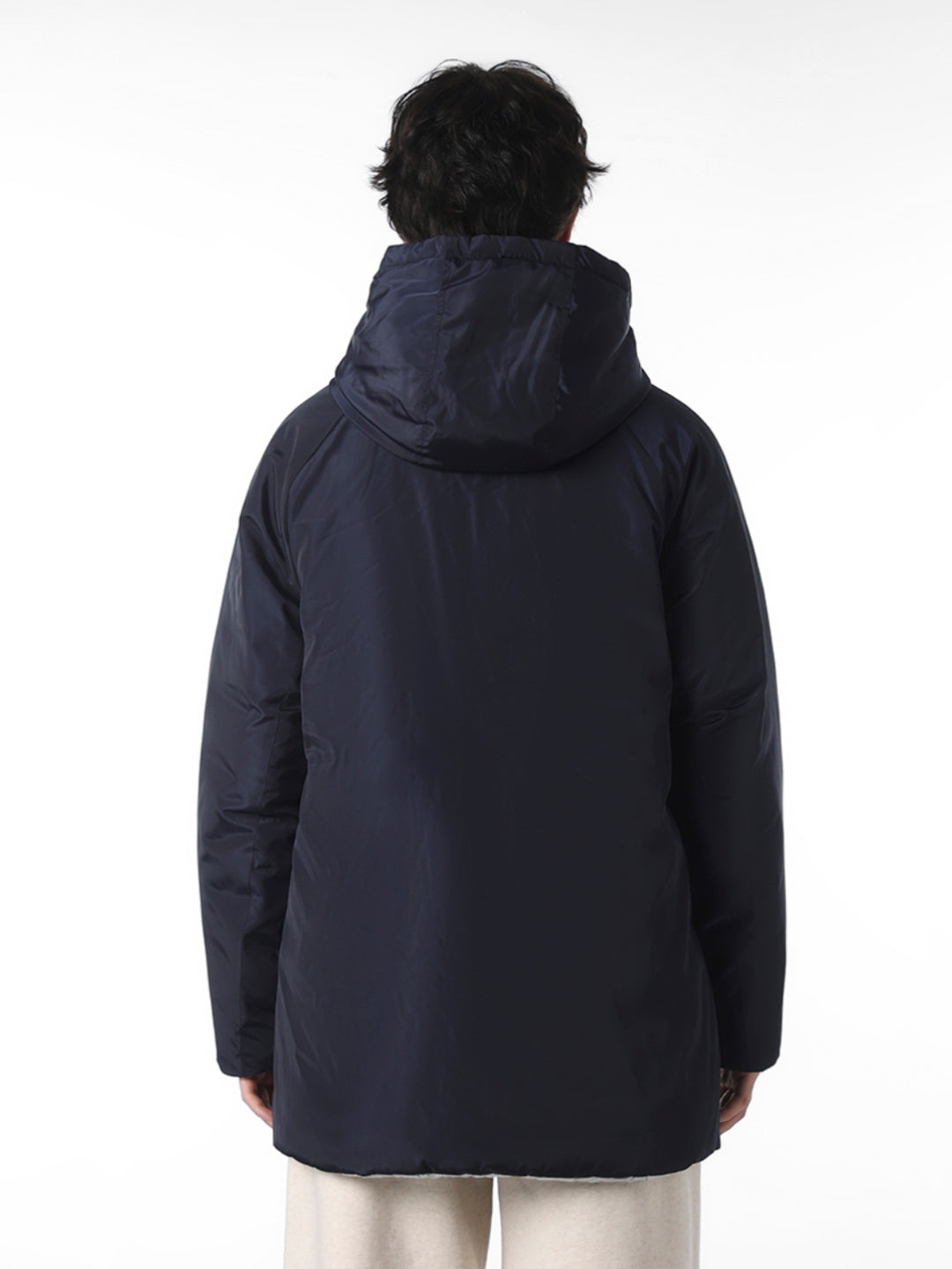 Navy Blue Long Reversible Puffer Jacket