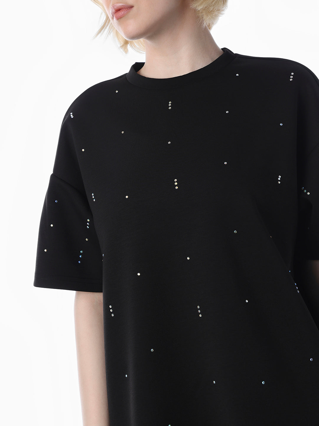 Black Rhinestone Detail T-shirt Dress