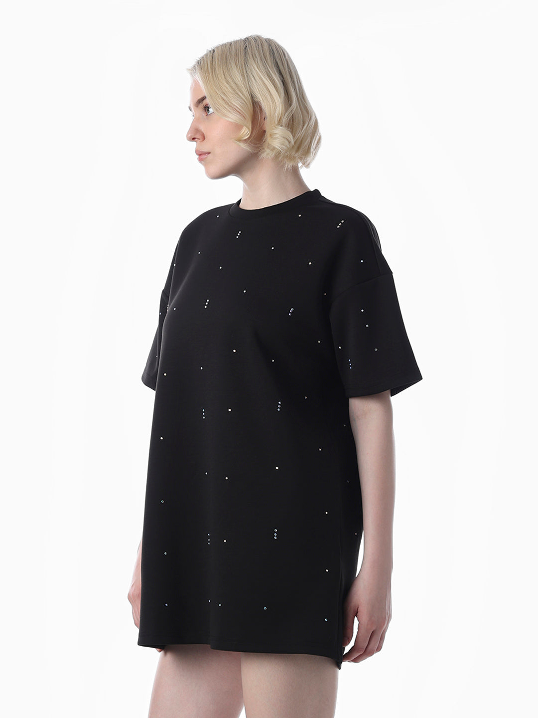 Black Rhinestone Detail T-shirt Dress