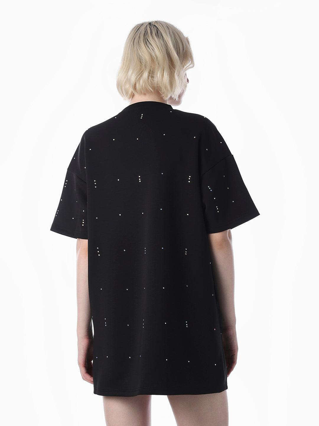 Black Rhinestone Detail T-shirt Dress