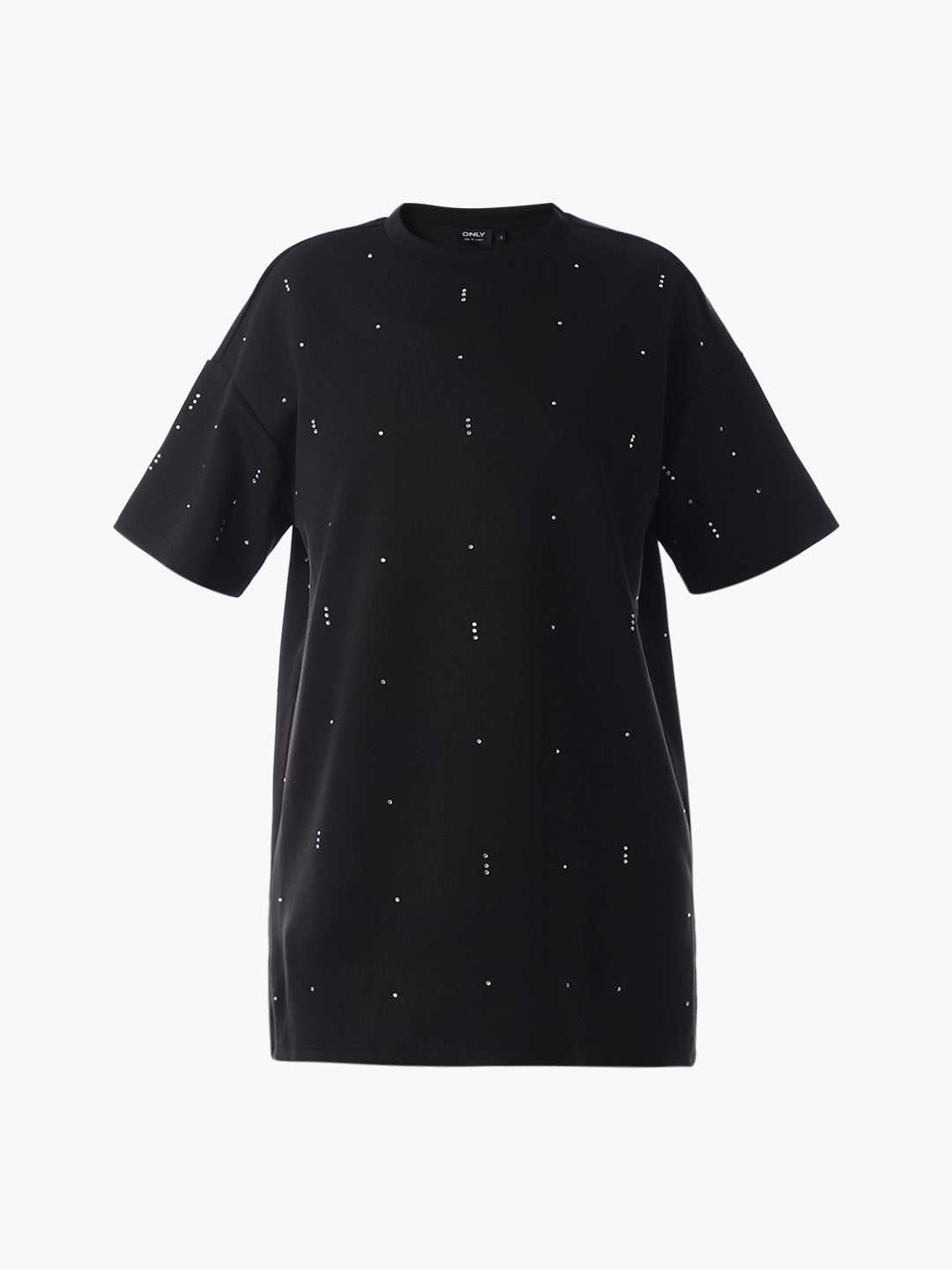Black Rhinestone Detail T-shirt Dress