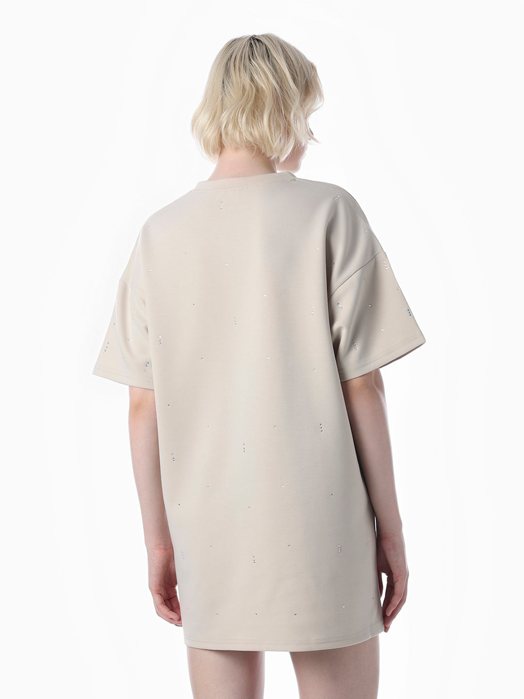 Beige Rhinestone Detail T-shirt Dress