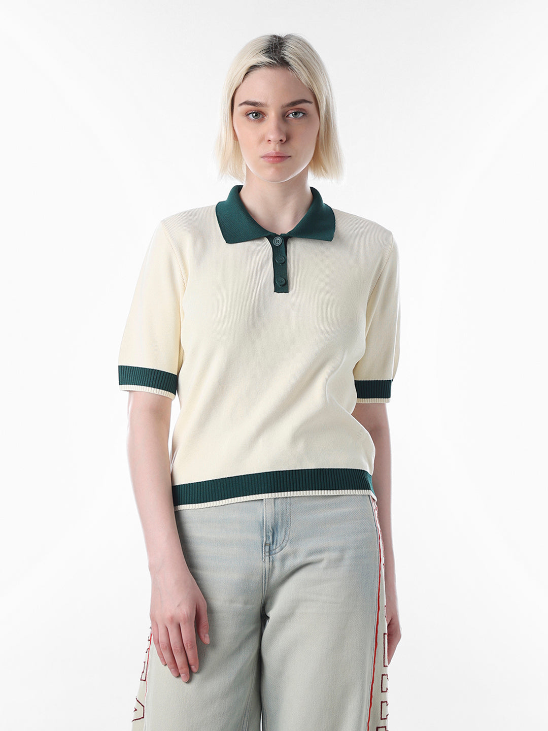 Cream Fine Knit Polo