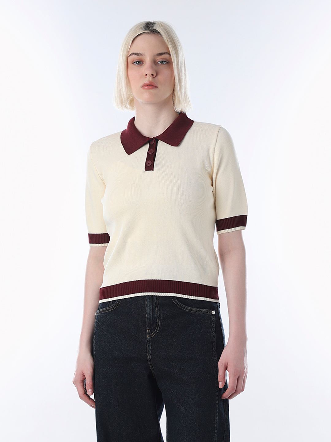 Cream Fine Knit Polo