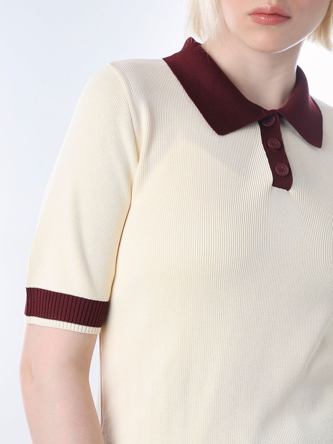 Cream Fine Knit Polo