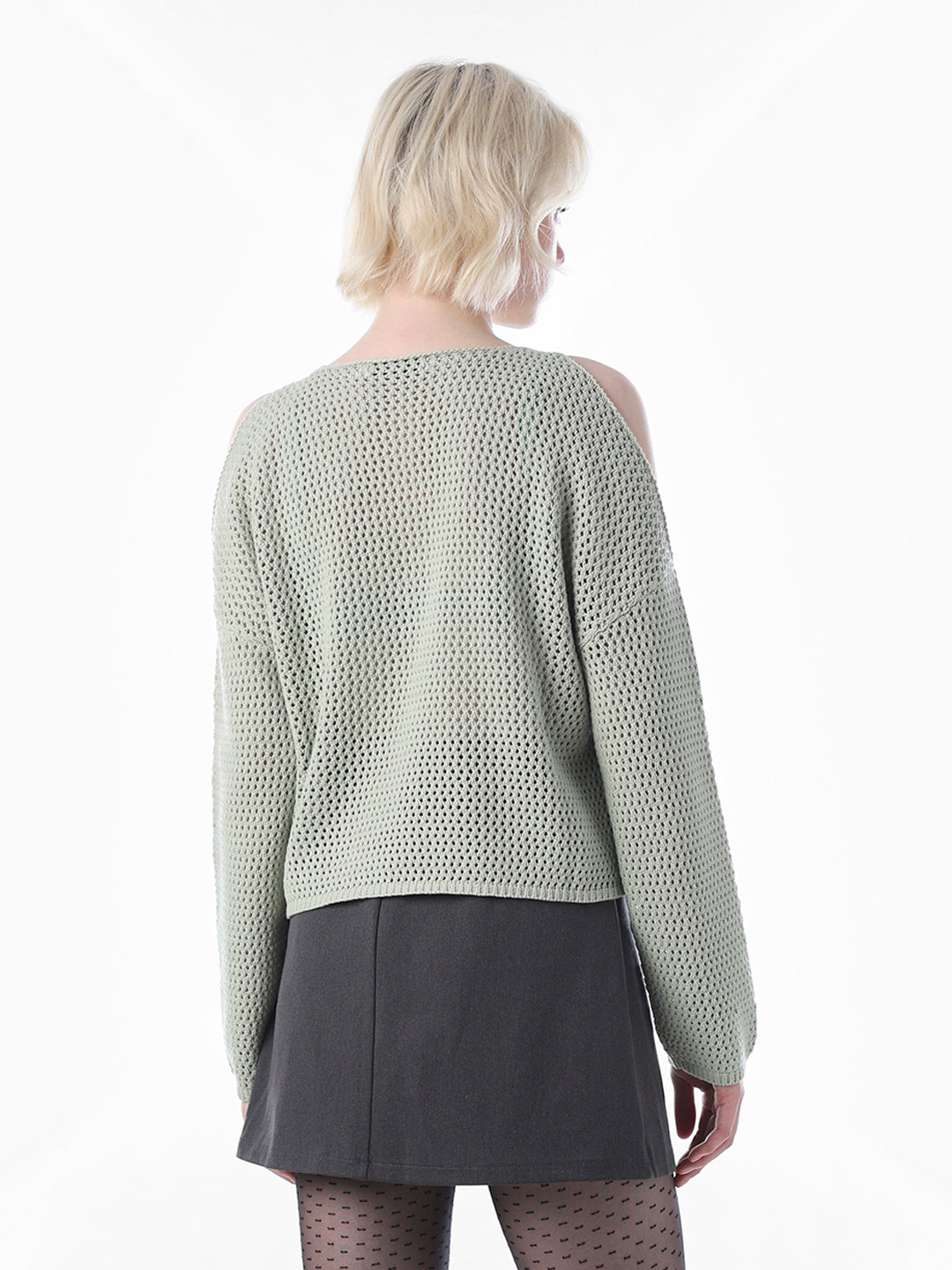 Green Cold Shoulder O-Neck Pullover