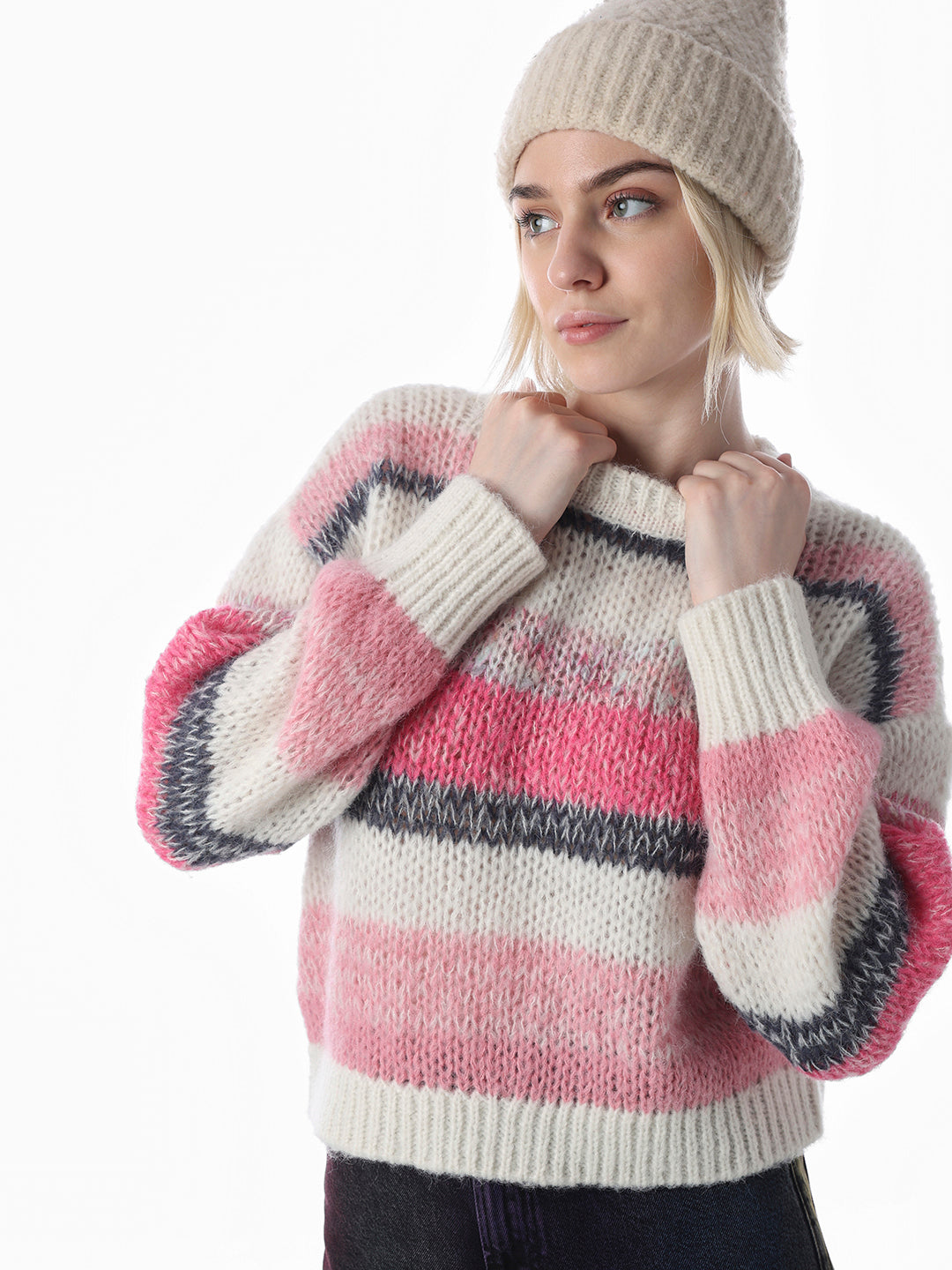 Multi-Colour Cable Knit Sweater
