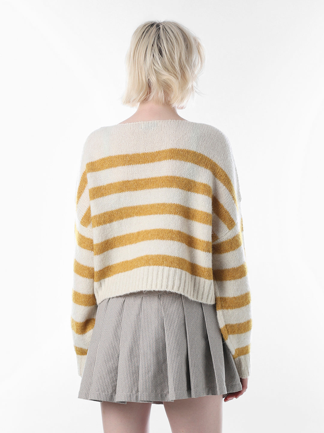 Mustard Striped Boat Neck Sweater