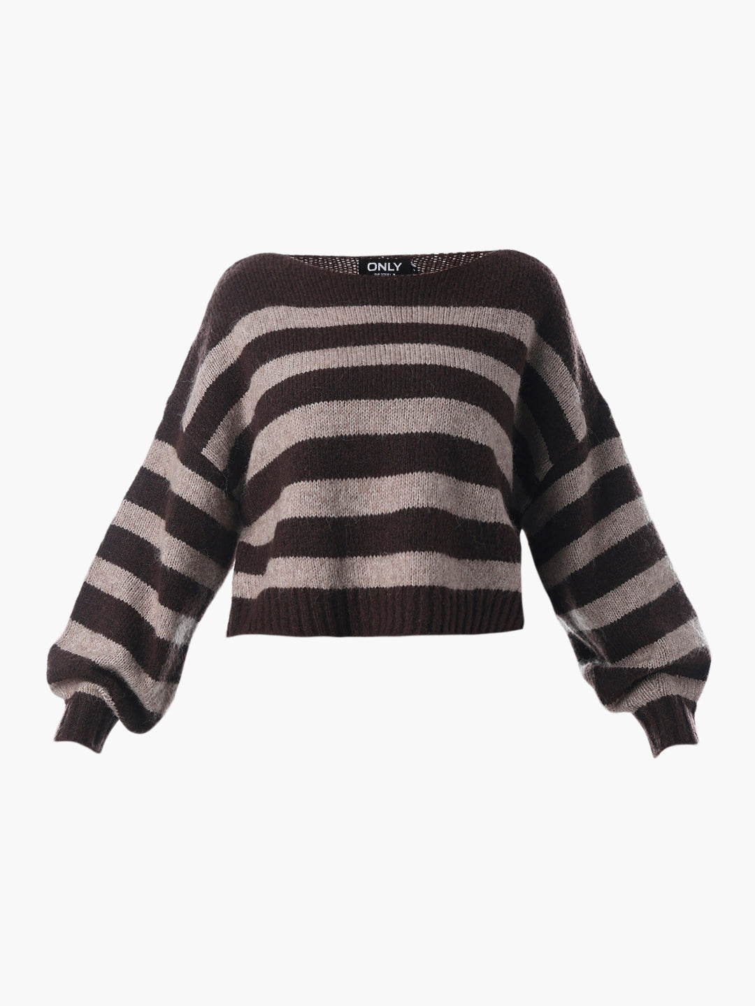 Brown Striped Boat Neck Sweater