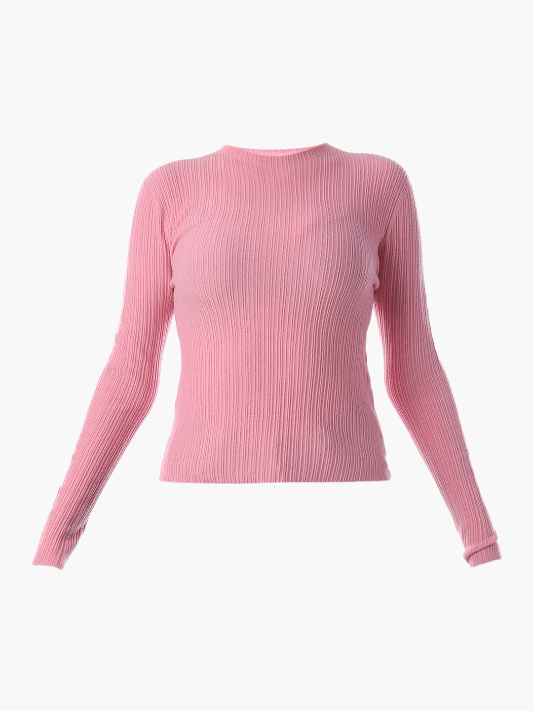 Pink Body-Fitted Rib Knit Pullover