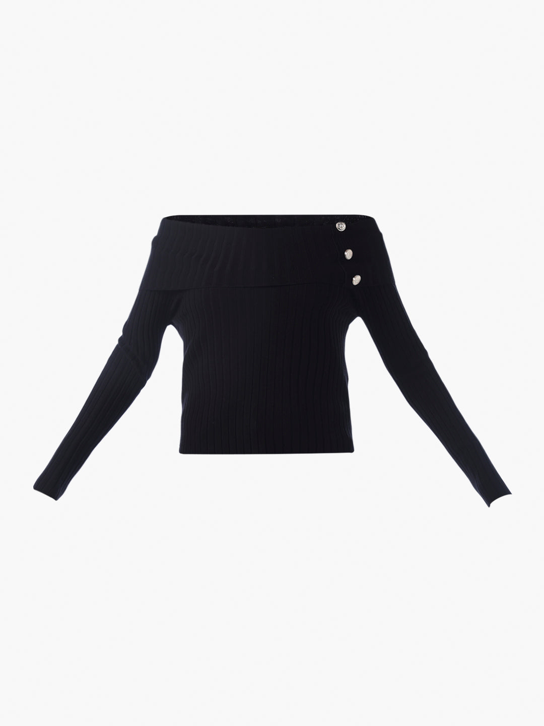 Fitted Off-Shoulder Ribbed Top - Black