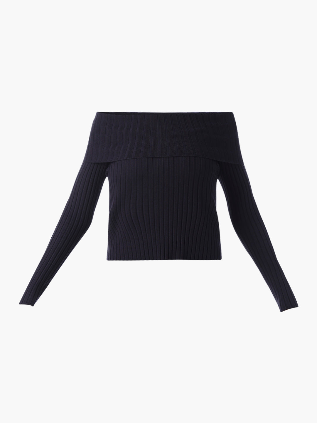 Navy Blue Off-Shoulder Fitted Top