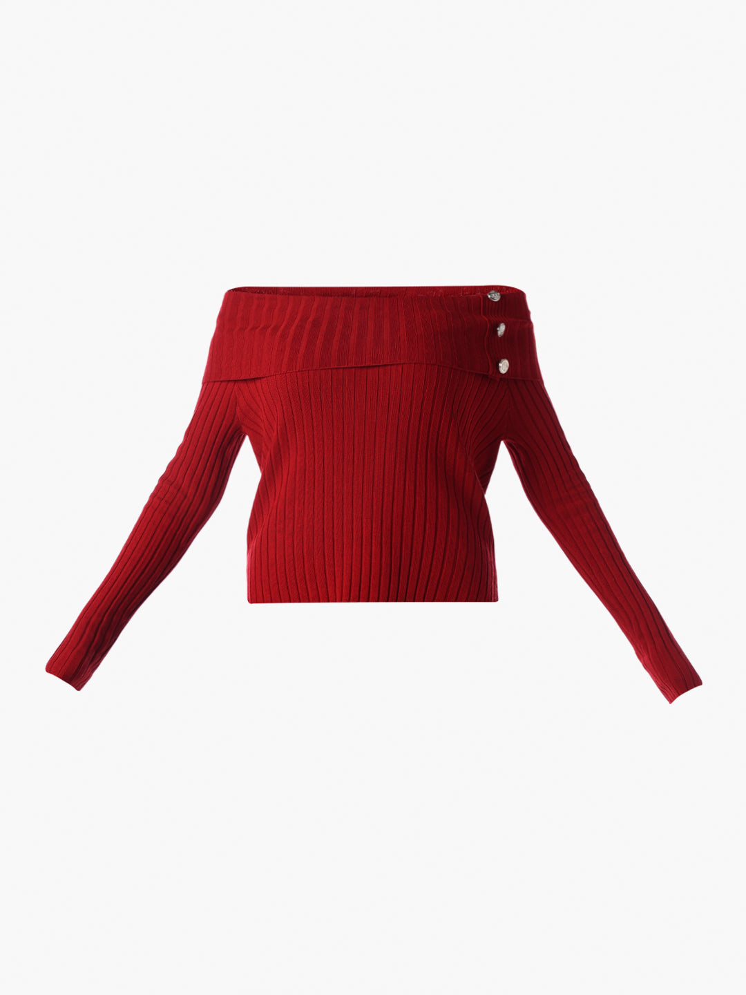 Fitted Off-Shoulder Ribbed Top - Red