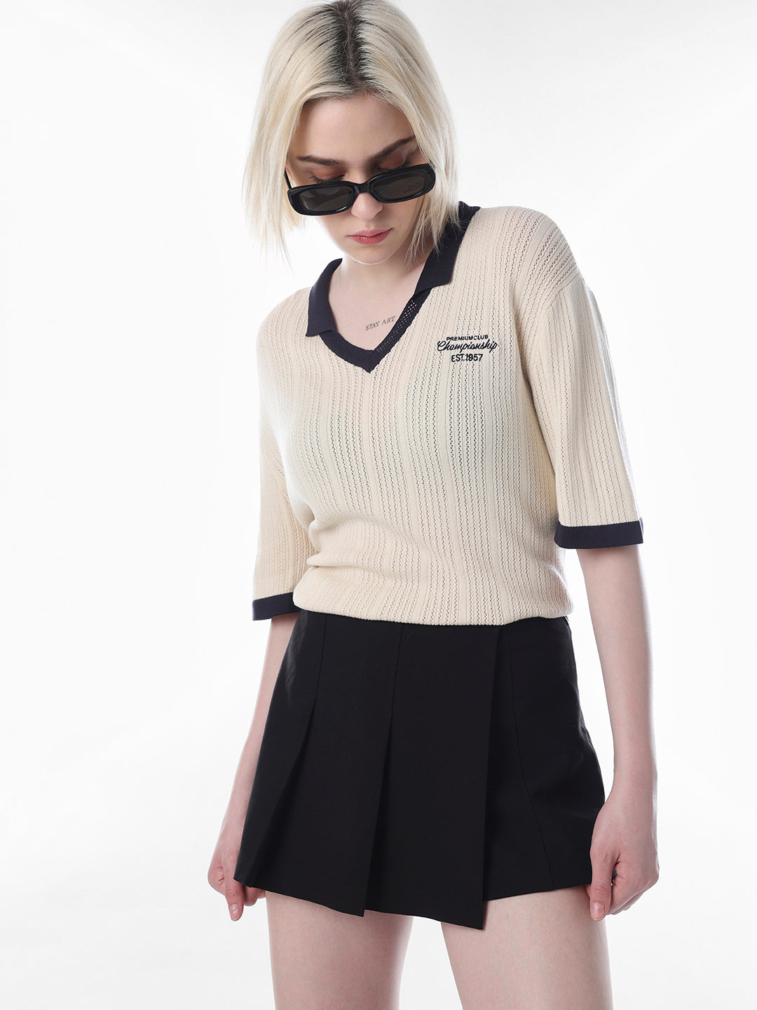 Beige Ribbed Knitted Polo
