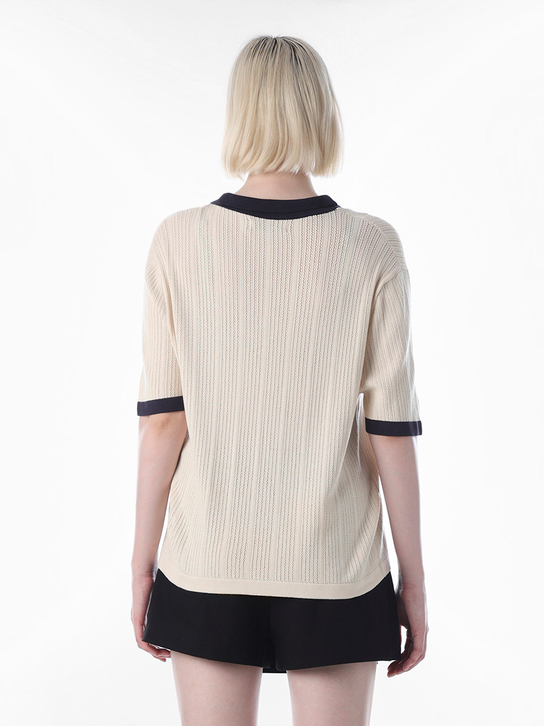 Beige Ribbed Knitted Polo