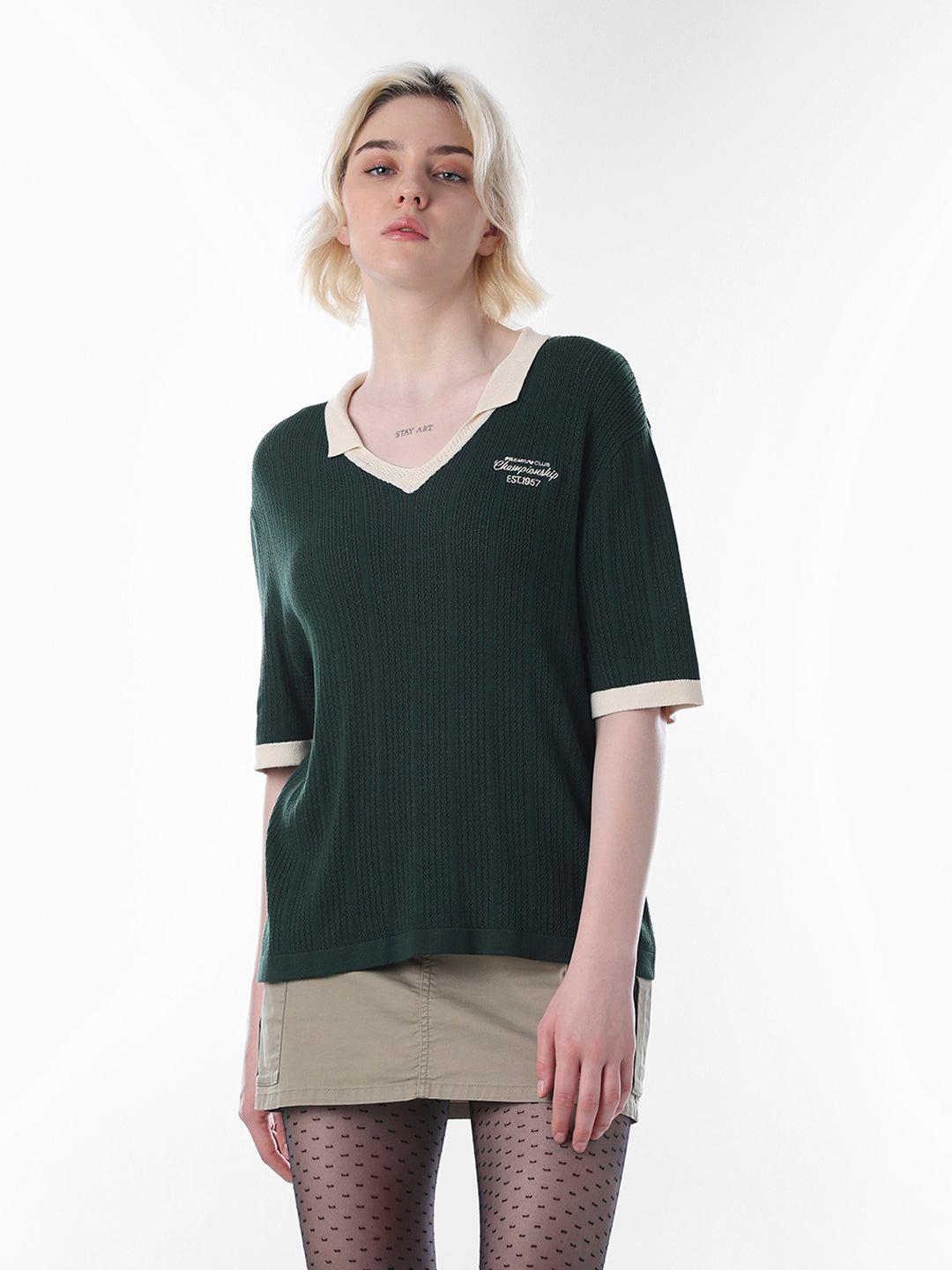 Green Ribbed Knitted Polo