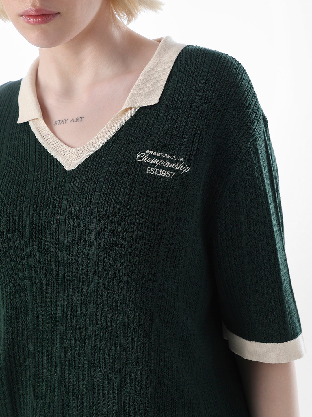 Green Ribbed Knitted Polo