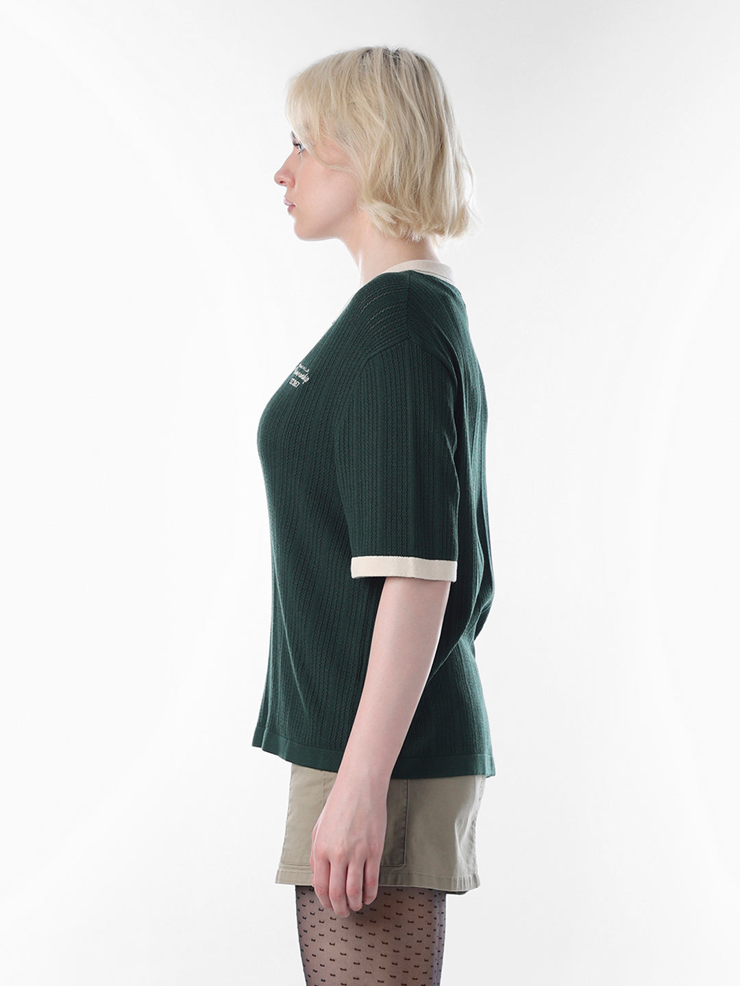Green Ribbed Knitted Polo
