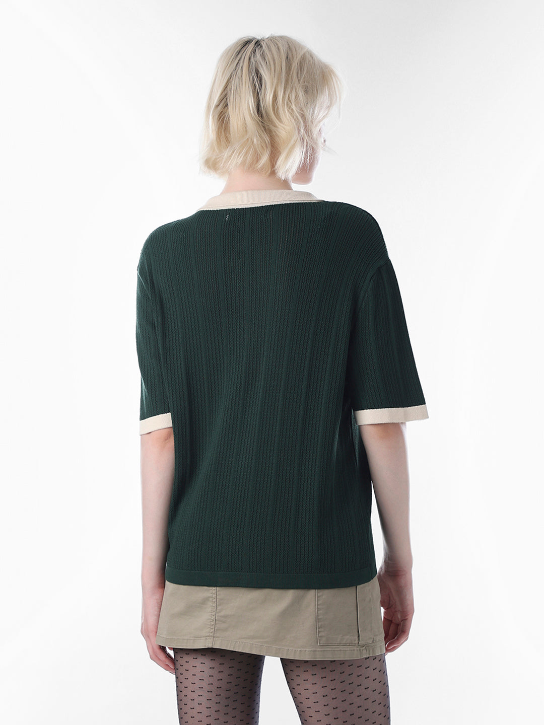Green Ribbed Knitted Polo