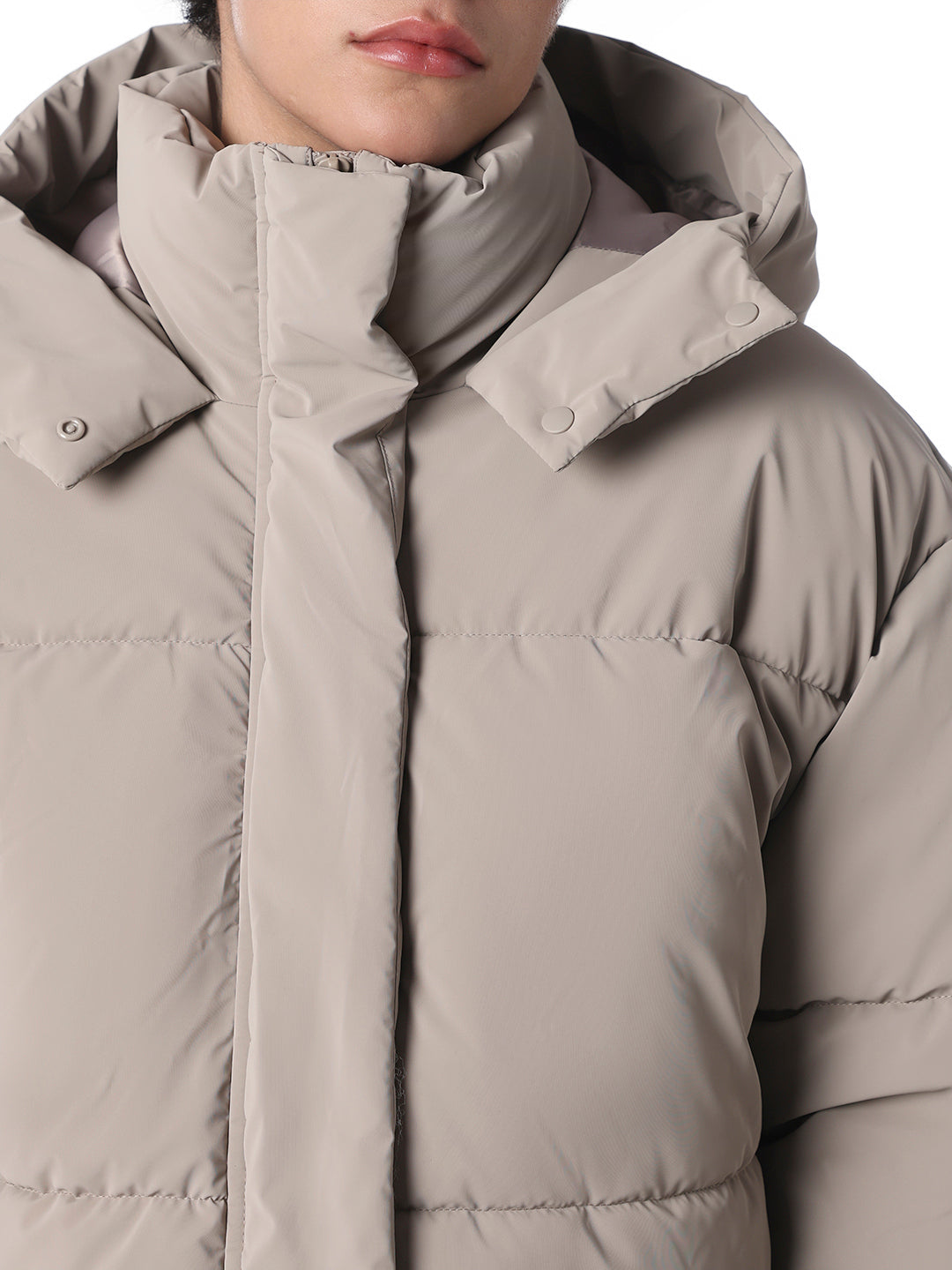 Grey Cropped Hooded Puffer Jacket