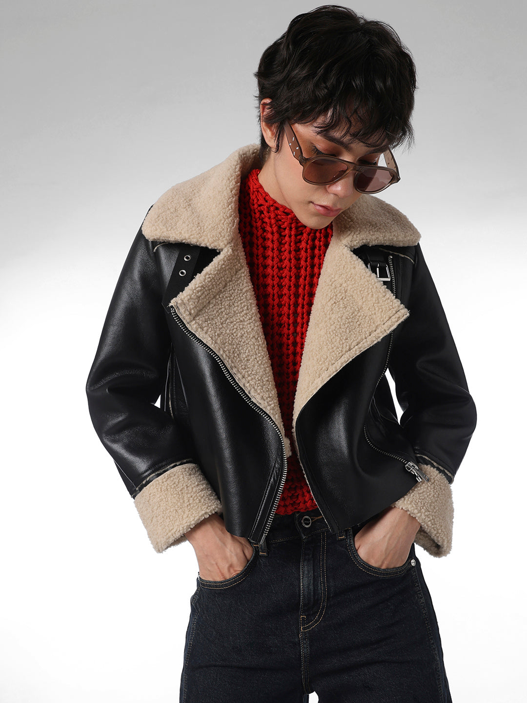 Black Cropped Faux Leather Jacket