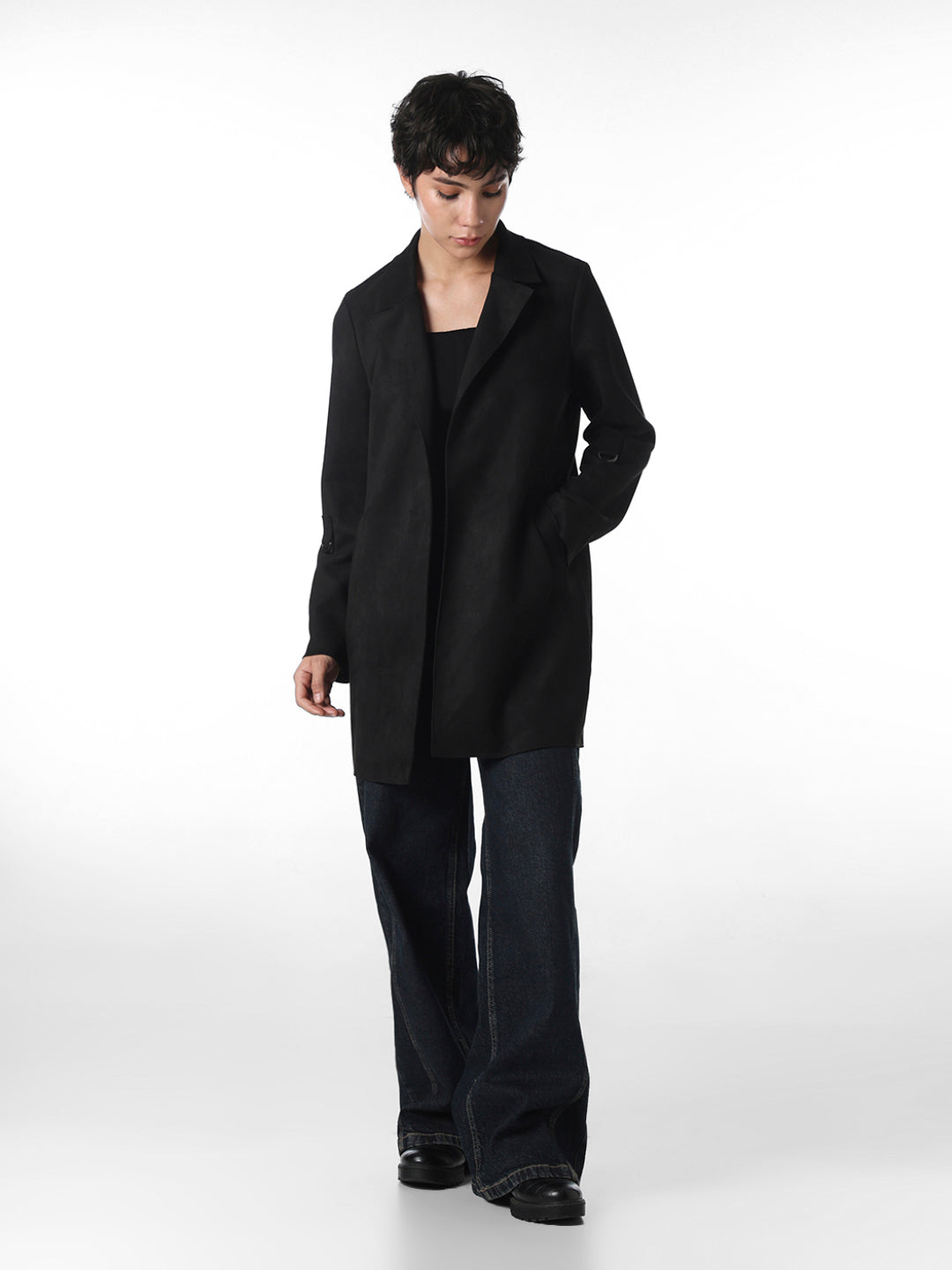 Black Faux Suede Long Coat