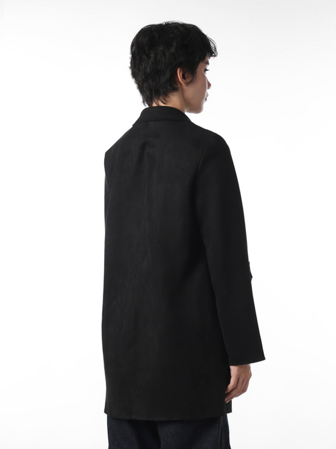 Black Faux Suede Long Coat