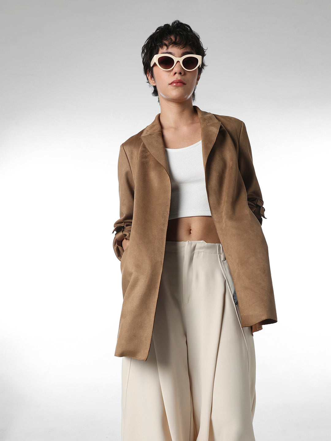 Brown Faux Suede Long Coat
